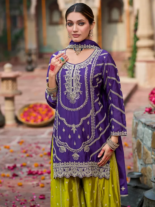 Purple_Embroidered_Chinon_Kurta_Trouser_Dupatta_Set