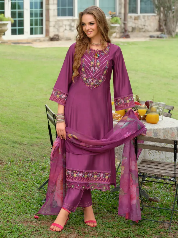 Purple_Embroidered_A-Line_Kurta_Trousers_With_Dupatta_Set