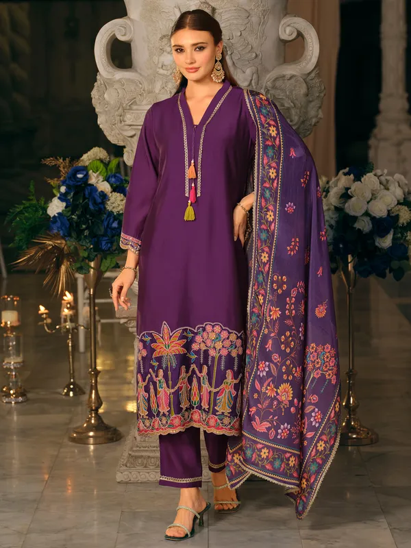 Purple_Embroidered_Silk_Blend_Kurta_Trouser_Dupatta_Set