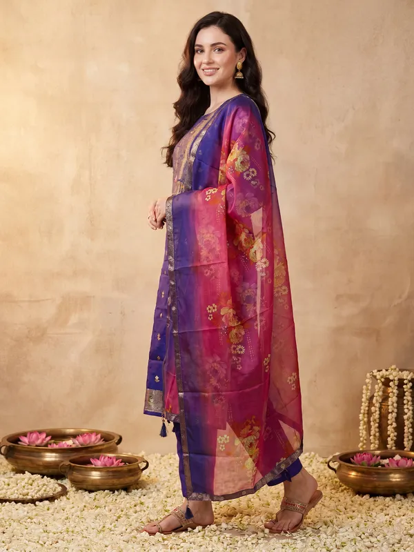 Purple_Woven_Design_Silk_Blend_Kurta_Trouser_Dupatta_Set