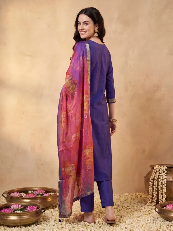 Purple_Woven_Design_Silk_Blend_Kurta_Trouser_Dupatta_Set