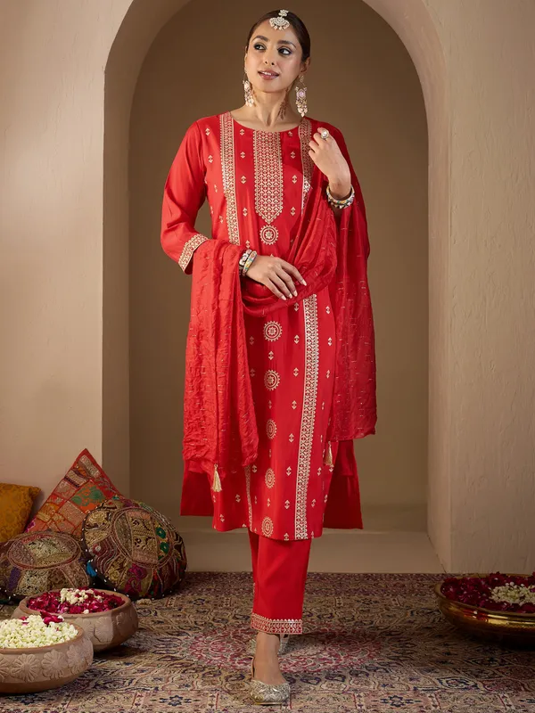 Red_Embroidered_Silk_Kurta_Trouser_Dupatta_Set