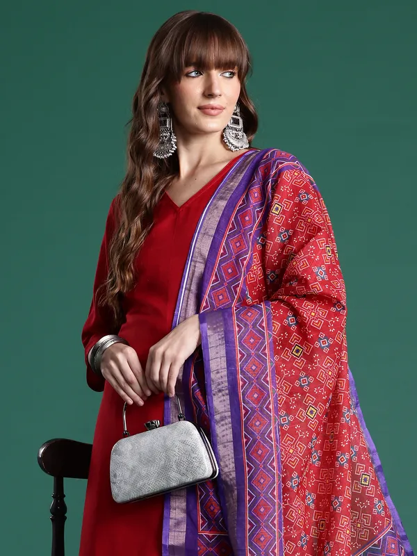 Red_Pure_Cotton_Printed_Kurta_Trouser_Dupatta_Set