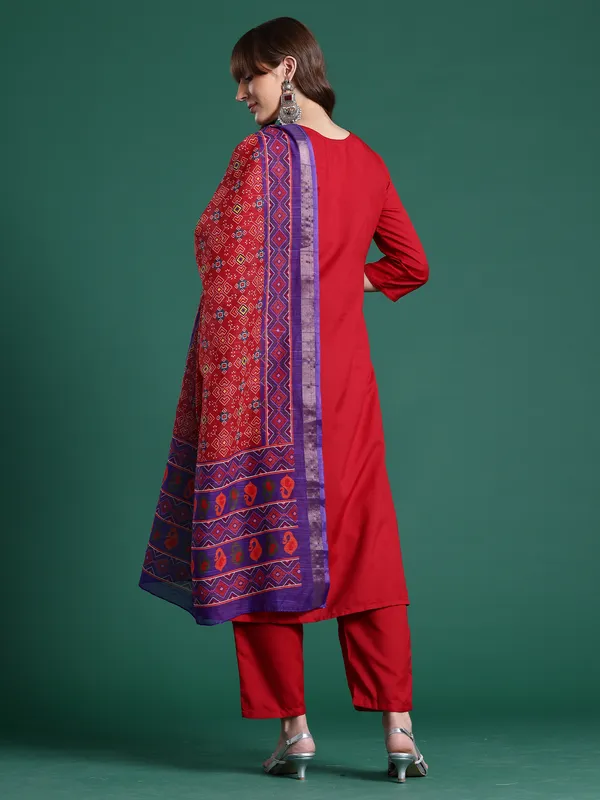 Red_Pure_Cotton_Printed_Kurta_Trouser_Dupatta_Set