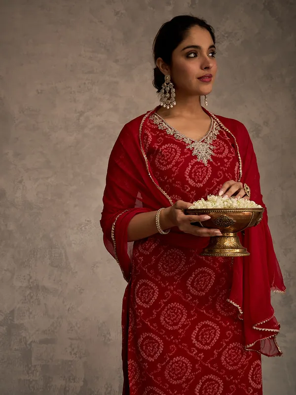 Red_Printed_Georgette_Kurta_Trouser_Dupatta_Set