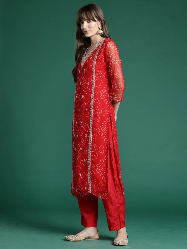Red_Embroidered_Silk_Chiffon_Kurta_Trouser_Dupatta_Set