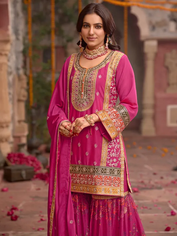 Pink_Embroidered_Chinon_Kurta_Trouser_Dupatta_Set
