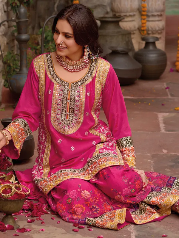 Pink_Embroidered_Chinon_Kurta_Trouser_Dupatta_Set