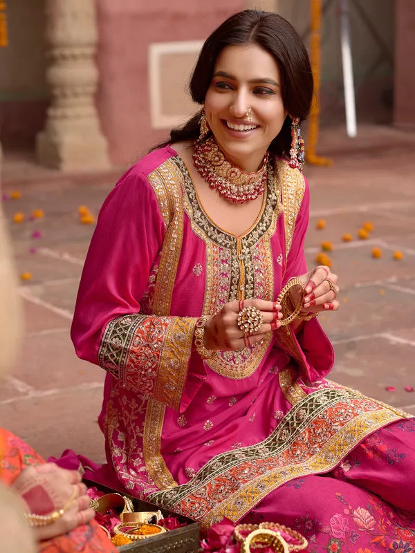 Pink_Embroidered_Chinon_Kurta_Trouser_Dupatta_Set