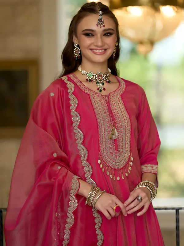 Pink_Embroidered_Silk_Blend_Kurta_Trouser_Dupatta_Set