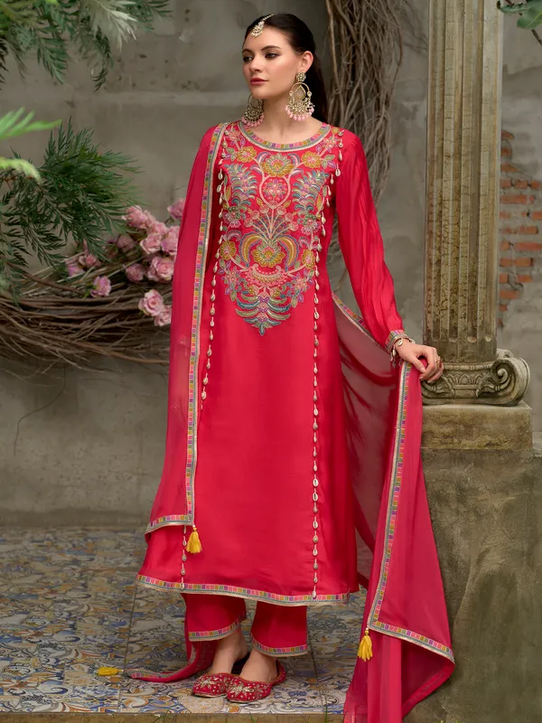 Pink_Embroidered_Silk_Blend_Kurta_Trouser_Dupatta_Set