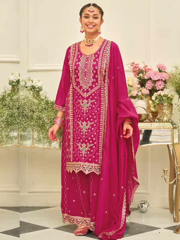 Pink_Embroidered_Silk_Blend_Kurta_Trouser_Dupatta_Set