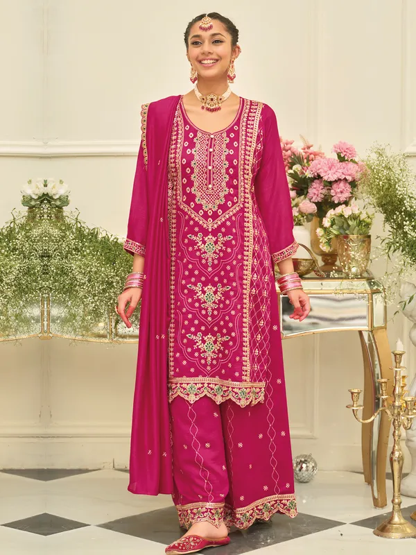Pink_Embroidered_Silk_Blend_Kurta_Trouser_Dupatta_Set