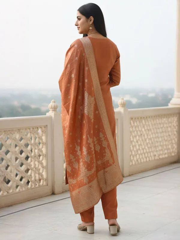 Rust_Silk_Blend_Printed_Kurta_Trouser_Dupatta_Set
