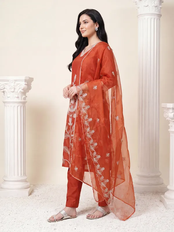 Orange_Embroidered_Straight_Kurta_Trousers_With_Dupatta_Set