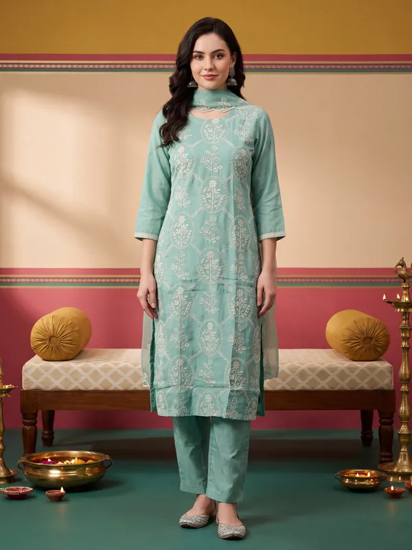 Sea_Green_Embroidered_Silk_Blend_Kurta_Trouser_Dupatta_Set