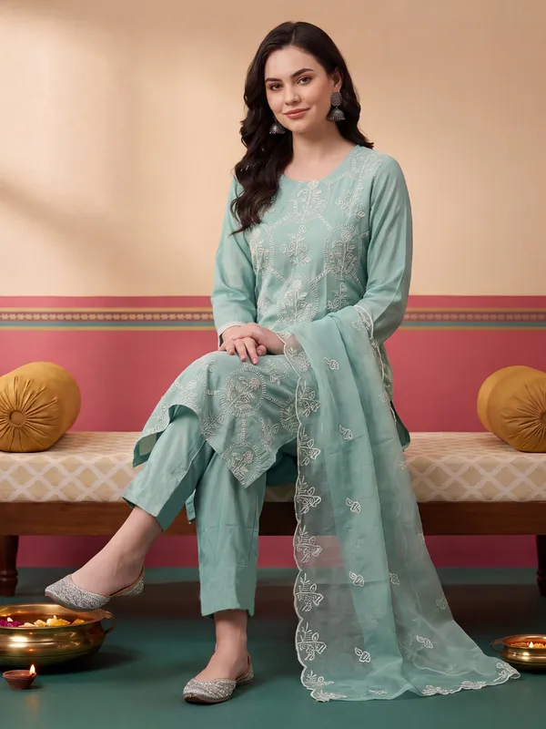 Sea_Green_Embroidered_Silk_Blend_Kurta_Trouser_Dupatta_Set