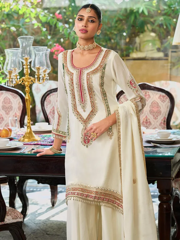 White_Embroidered_Chinon_Kurta_Trouser_Dupatta_Set