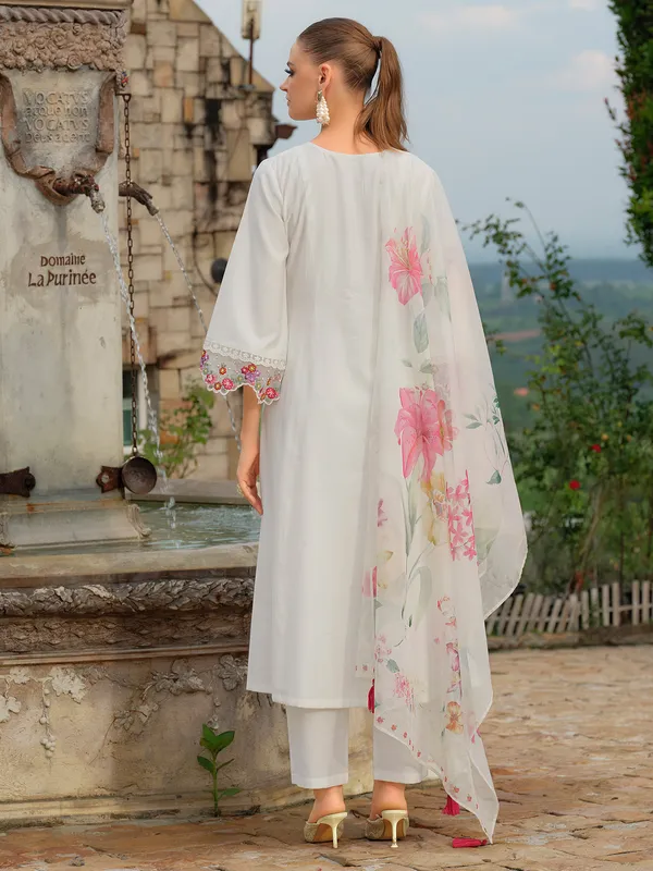 White_Embroidered_A-Line_Kurta_Trousers_With_Dupatta_Set