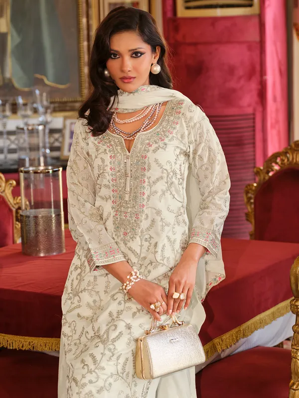 White_Embroidered_Chinon_Kurta_Trouser_Dupatta_Set