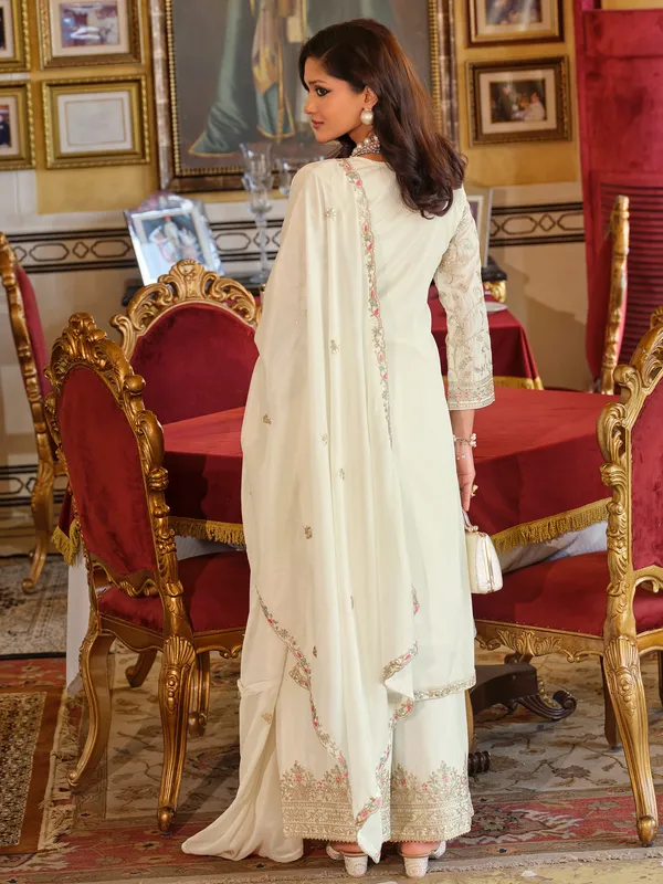 White_Embroidered_Chinon_Kurta_Trouser_Dupatta_Set