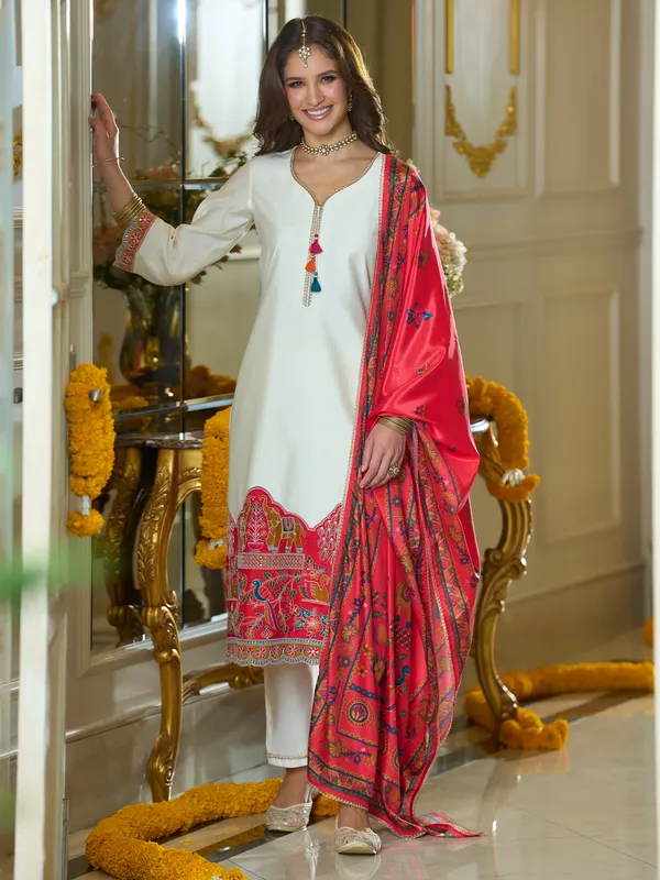 White_Embroidered_Silk_Kurta_Trouser_Dupatta_Set