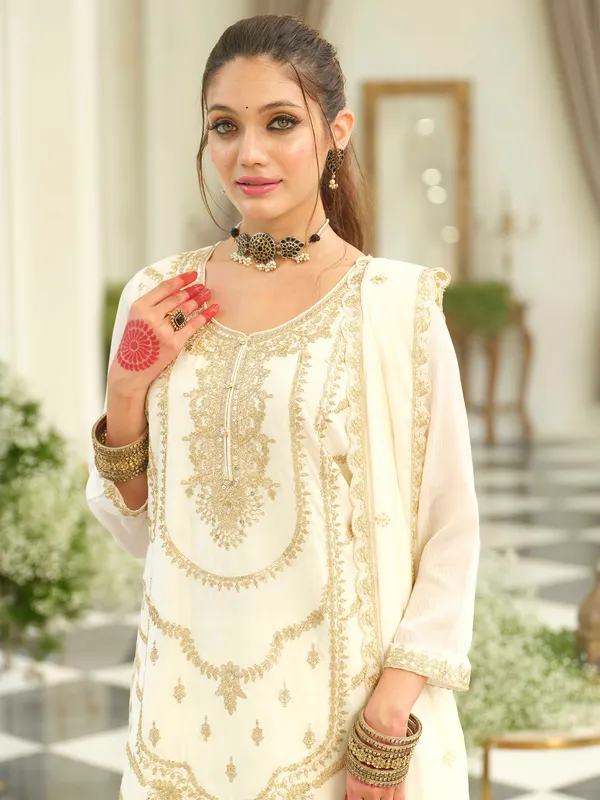 White_Embroidered_Chinon_Kurta_Trouser_Dupatta_Set