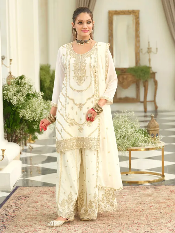 White_Embroidered_Chinon_Kurta_Trouser_Dupatta_Set