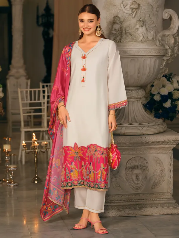White_Embroidered_Silk_Blend_Kurta_Trouser_Dupatta_Set