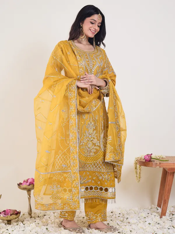 Yellow_Embroidered_Organza_Kurta_Trouser_Dupatta_Set