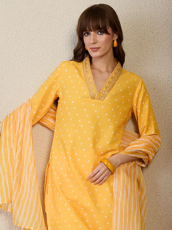 Yellow_Pure_Cotton_Printed_Kurta_Trouser_Dupatta_Set