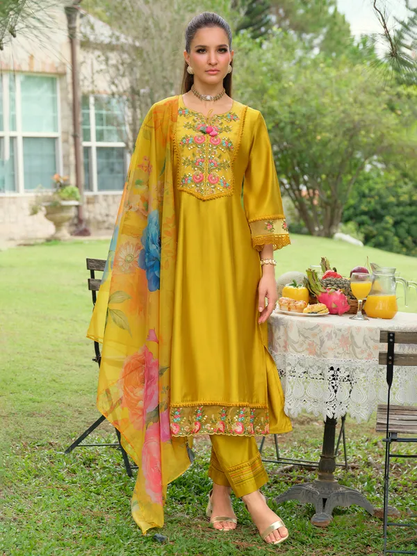 Yellow_Embroidered_Pure_Cotton_Kurta_Trouser_Dupatta_Set