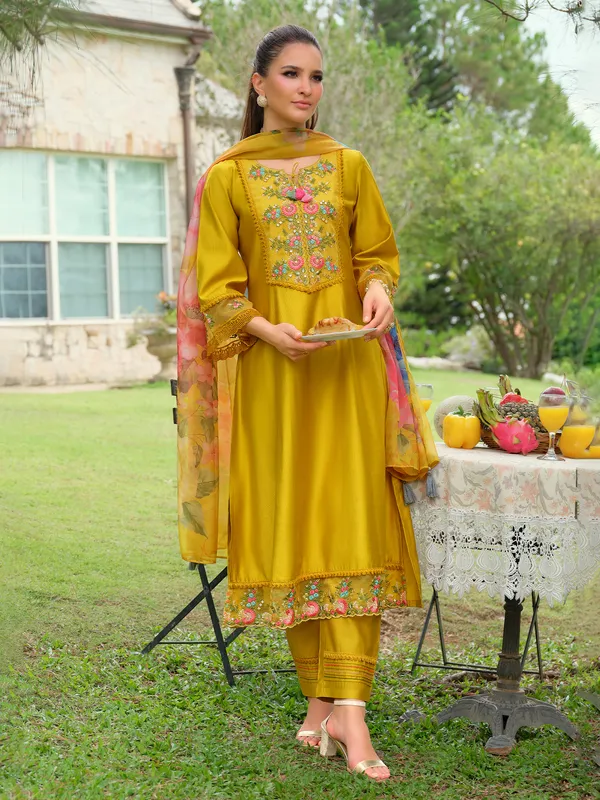 Yellow_Embroidered_Pure_Cotton_Kurta_Trouser_Dupatta_Set