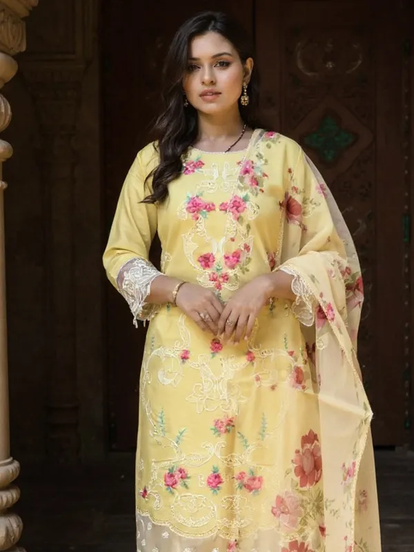 Yellow_Embroidered_Silk_Kurta_Trouser_Dupatta_Set