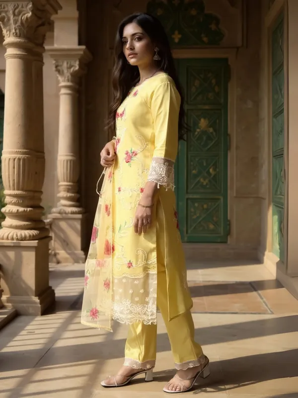 Yellow_Embroidered_Silk_Kurta_Trouser_Dupatta_Set
