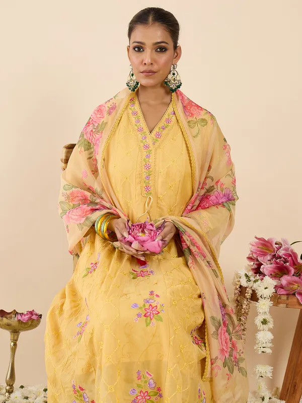 Yellow_Embroidered_Organza_Kurta_Trouser_Dupatta_Set