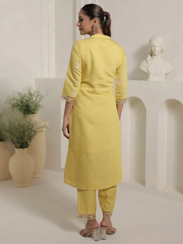 Yellow_Embroidered_Cotton_Blend_Kurta_Trouser_Dupatta_Set