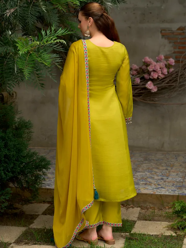 Yellow_Embroidered_Silk_Blend_Kurta_Trouser_Dupatta_Set