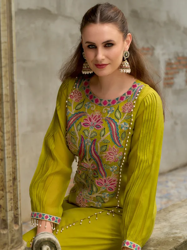 Yellow_Embroidered_Silk_Blend_Kurta_Trouser_Dupatta_Set