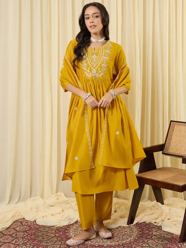 Yellow_Embroidered_Silk_Kurta_Trouser_Dupatta_Set