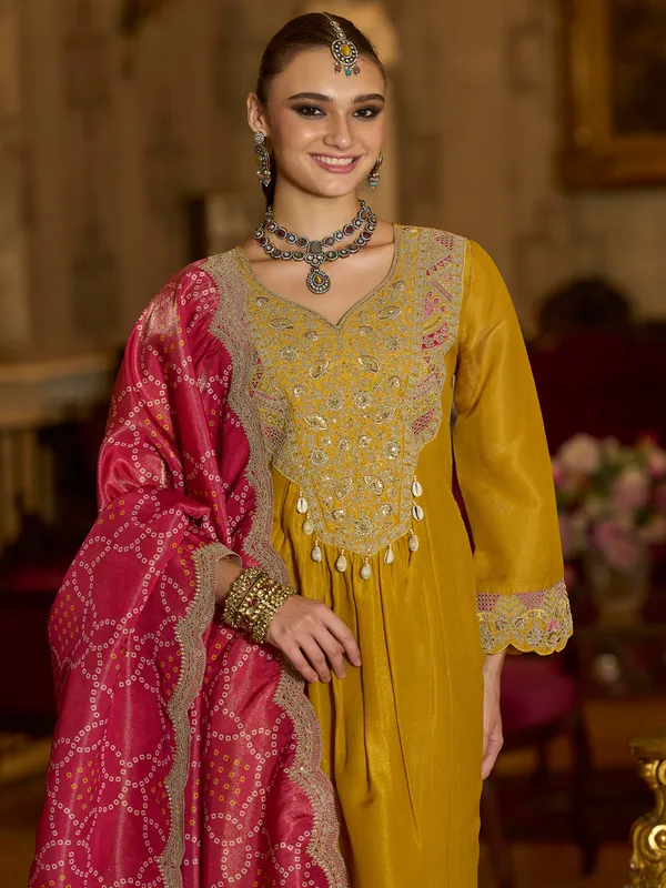 Yellow_Embroidered_Silk_Blend_Kurta_Trouser_Dupatta_Set
