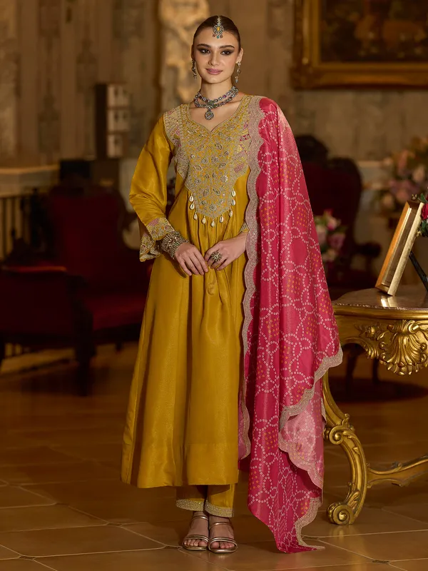 Yellow_Embroidered_Silk_Blend_Kurta_Trouser_Dupatta_Set