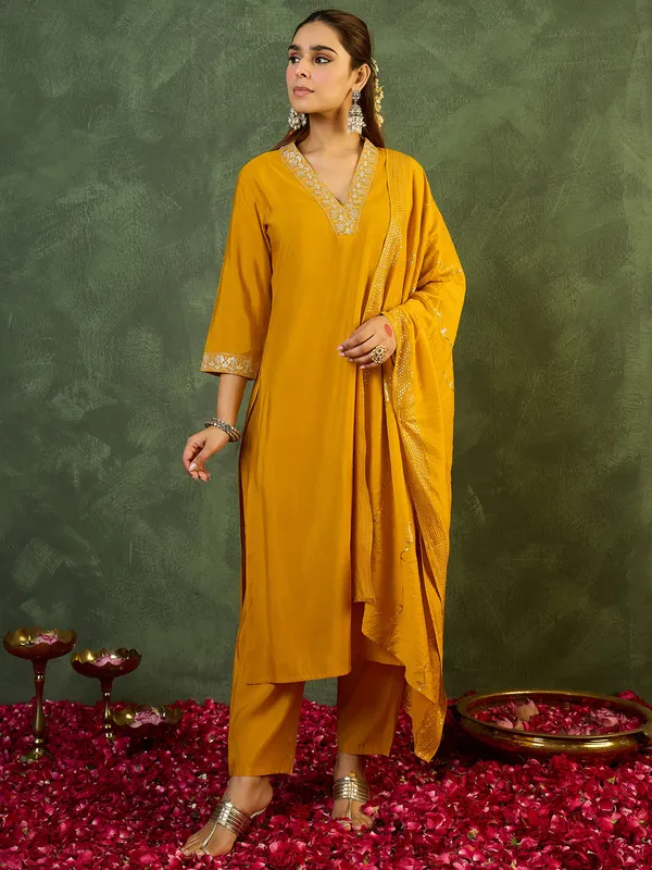 Yellow_Embroidered_Straight_Kurta_Trousers_With_Dupatta_Set