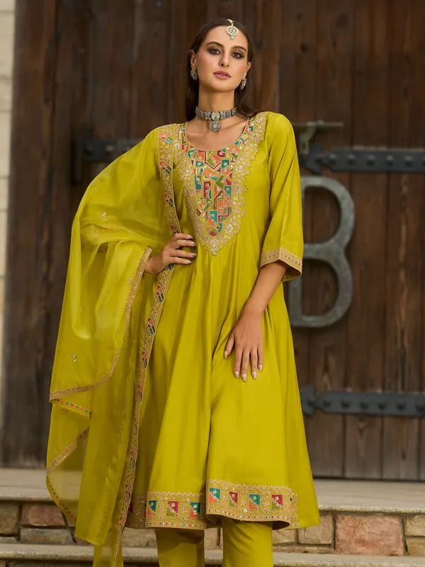 Yellow_Embroidered_Silk_Kurta_Trouser_Dupatta_Set