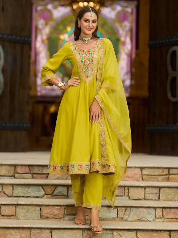 Yellow_Embroidered_Silk_Kurta_Trouser_Dupatta_Set