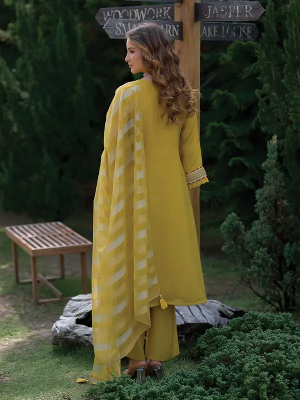 Yellow_Embroidered_A-Line_Kurta_Trousers_With_Dupatta_Set