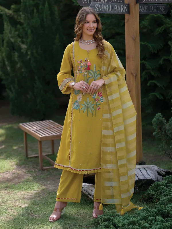 Yellow_Embroidered_A-Line_Kurta_Trousers_With_Dupatta_Set
