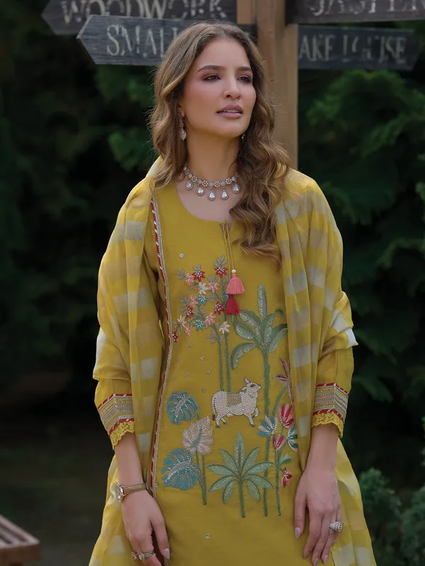 Yellow_Embroidered_A-Line_Kurta_Trousers_With_Dupatta_Set