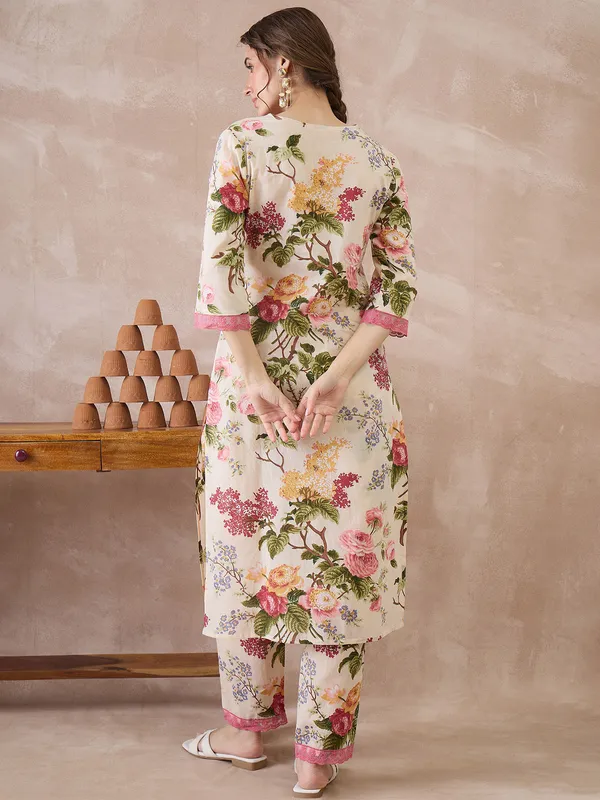 Beige_Printed_Pure_Cotton_Kurta_Trouser_Set