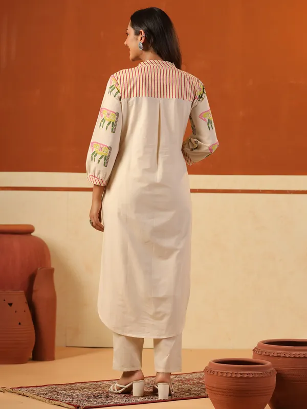 Beige_Printed_Pure_Cotton_Kurta_Trouser_Set